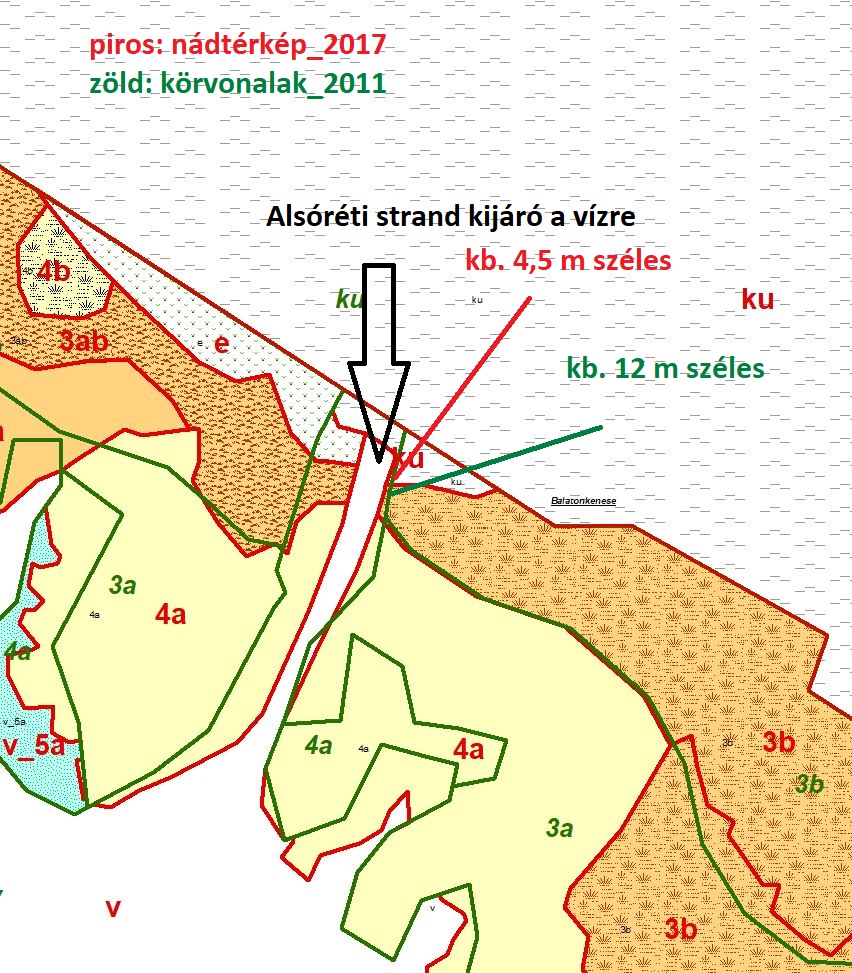 Bkenese Alsórétistrand nádtérkép2017 és körvonalak2011 szélességek